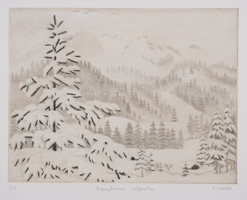 Camille COMBE : Symphonie alpestre brune, Gravure originale signée