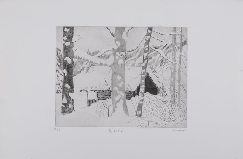 Camille COMBE : Le chalet, Gravure originale signée