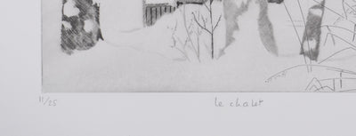 Camille COMBE : Le chalet, Gravure originale signée