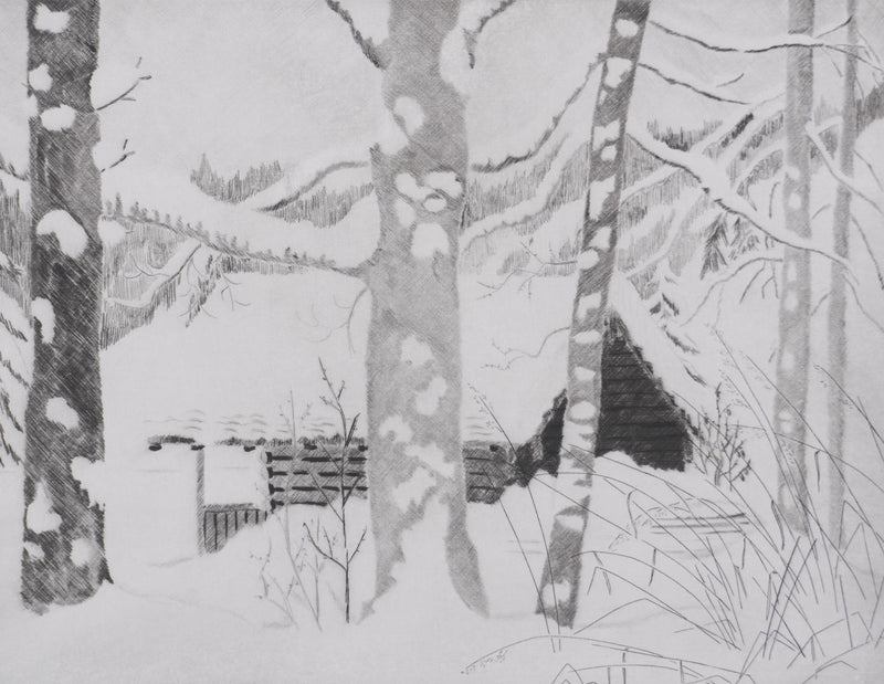 Camille COMBE : Le chalet, Gravure originale signée