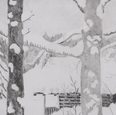 Camille COMBE : Le chalet, Gravure originale signée