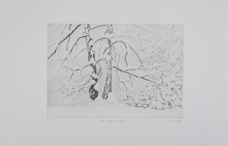 Camille COMBE : Les deux arbres, Gravure originale signée