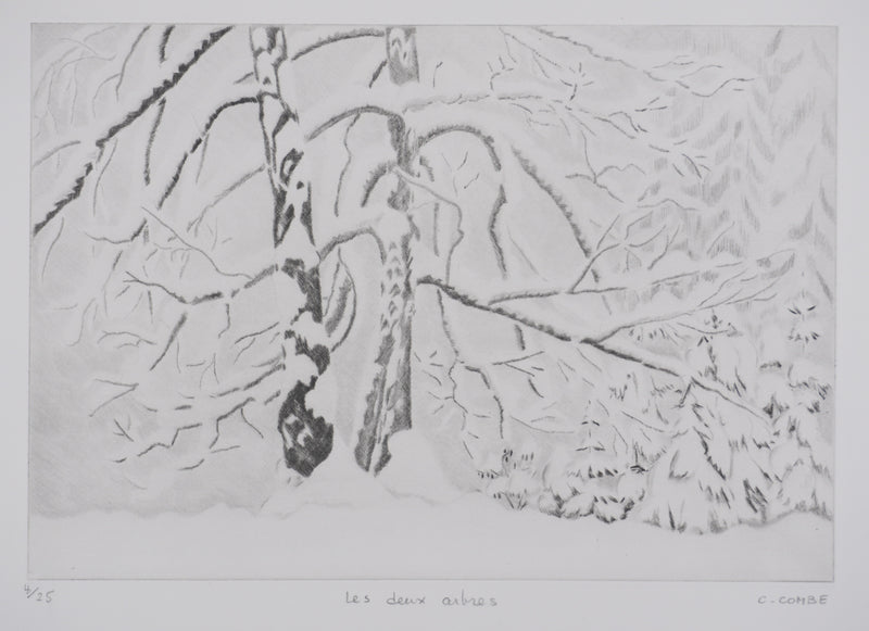 Camille COMBE : Les deux arbres, Gravure originale signée