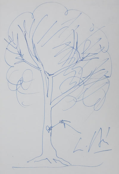 Roger BESUS : L'arbre au cœur gravé, Autographe et dessin original signé