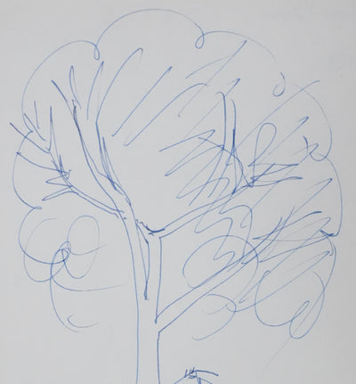 Roger BESUS : L'arbre au cœur gravé, Autographe et dessin original signé