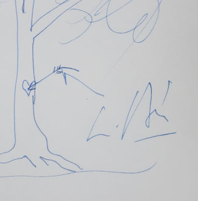 Roger BESUS : L'arbre au cœur gravé, Autographe et dessin original signé