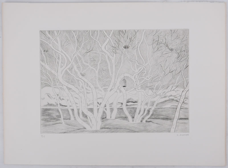 Camille COMBE : A travers les branches, Gravure originale signée
