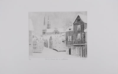 Camille COMBE : Sur le chemin de la cathédrale, Gravure originale signée