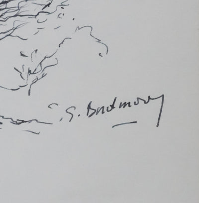 Georges BORDENOVE : Arbre au feuillage sombre, Autographe et dessin original signé
