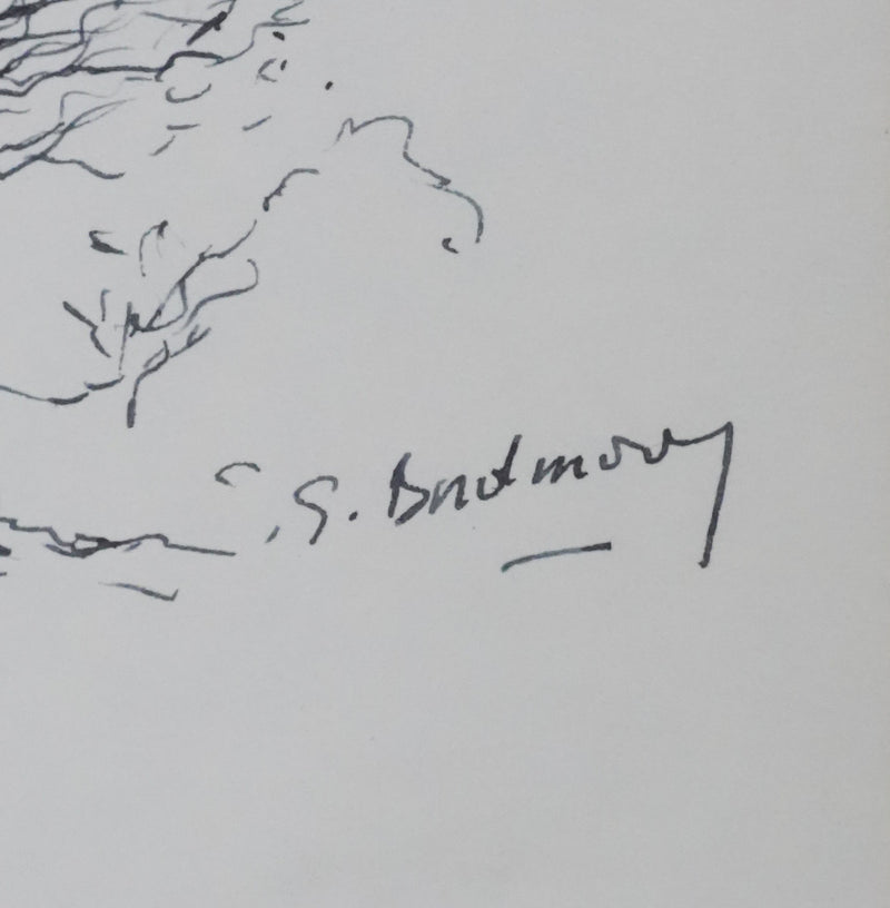 Georges BORDENOVE : Arbre au feuillage sombre, Autographe et dessin original signé