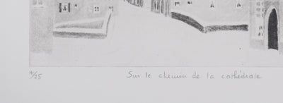 Camille COMBE : Sur le chemin de la cathédrale, Gravure originale signée