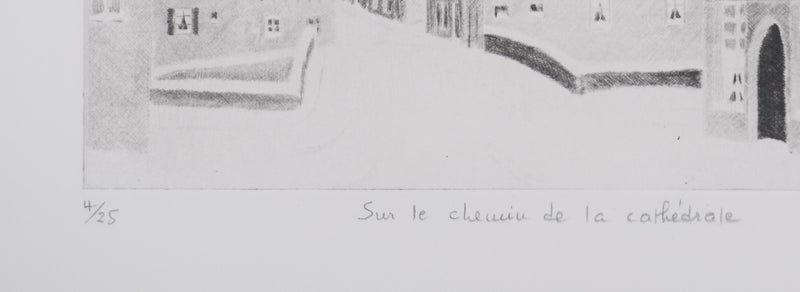 Camille COMBE : Sur le chemin de la cathédrale, Gravure originale signée