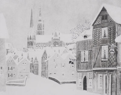 Camille COMBE : Sur le chemin de la cathédrale, Gravure originale signée