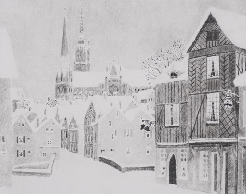 Camille COMBE : Sur le chemin de la cathédrale, Gravure originale signée