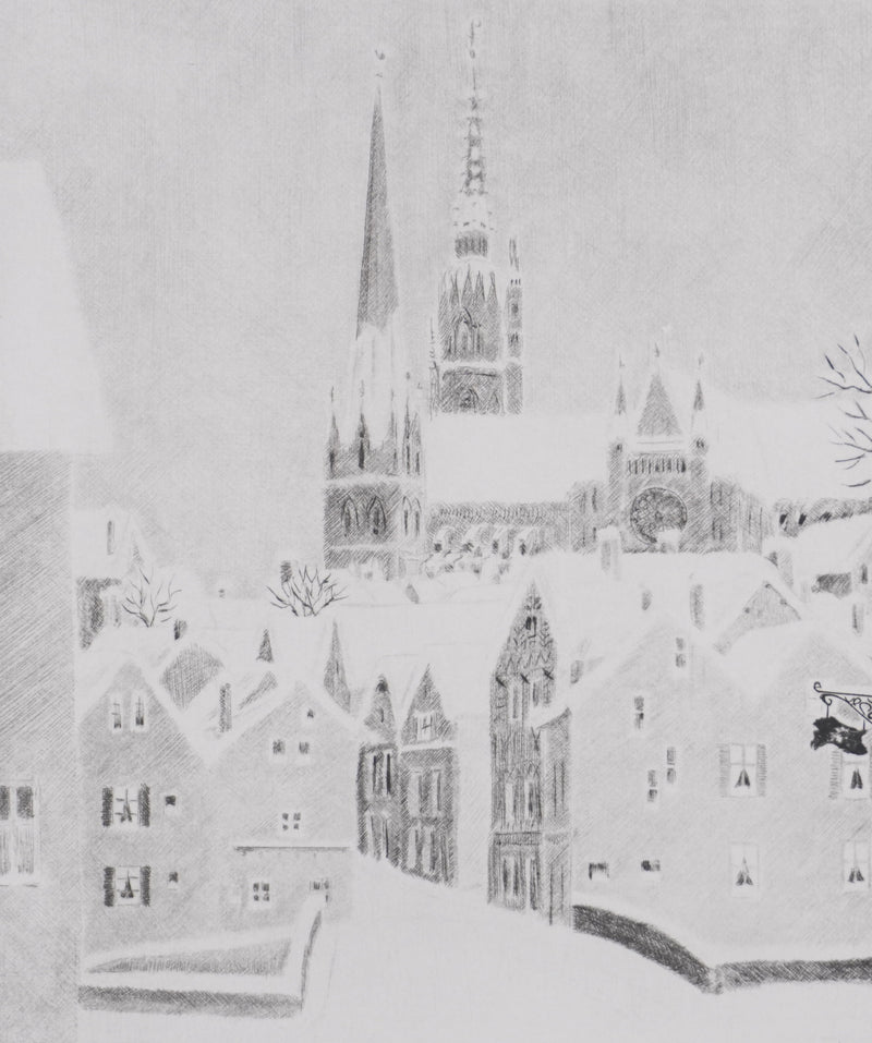Camille COMBE : Sur le chemin de la cathédrale, Gravure originale signée