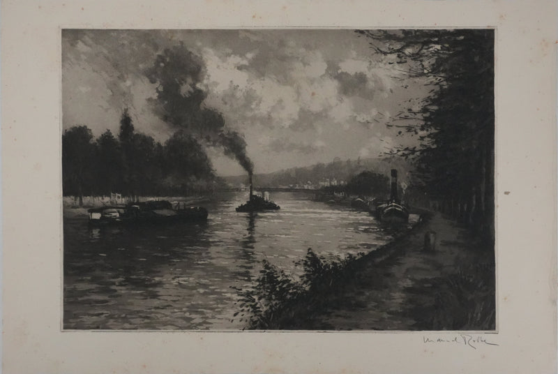Manuel ROBBE : Les péniches sur la Seine, Lithographie originale signée