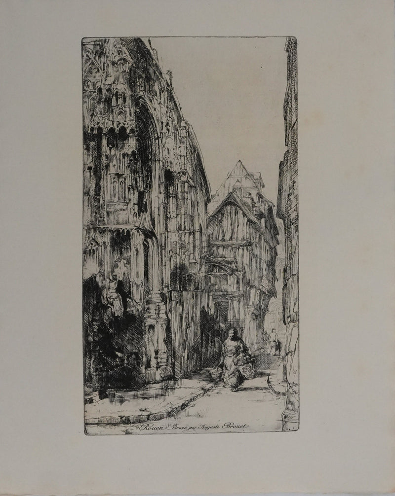 Auguste BROUET : Rue de la Cathédrale de Rouen, Gravure originale