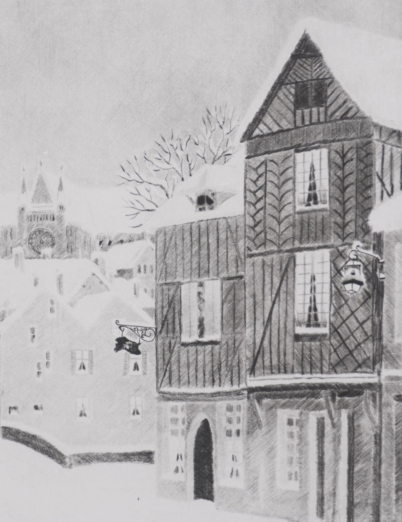 Camille COMBE : Sur le chemin de la cathédrale, Gravure originale signée
