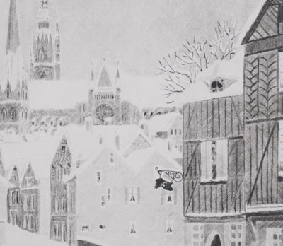 Camille COMBE : Sur le chemin de la cathédrale, Gravure originale signée
