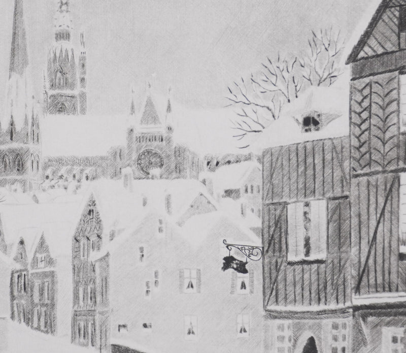 Camille COMBE : Sur le chemin de la cathédrale, Gravure originale signée