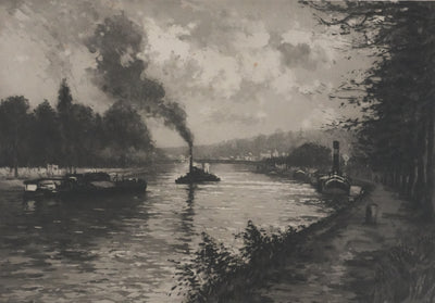 Manuel ROBBE : Les péniches sur la Seine, Lithographie originale signée