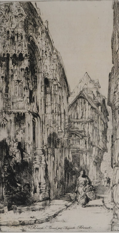 Auguste BROUET : Rue de la Cathédrale de Rouen, Gravure originale