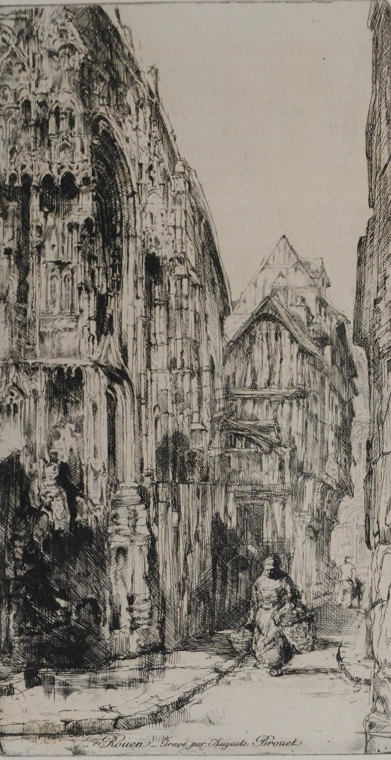 Auguste BROUET : Rue de la Cathédrale de Rouen, Gravure originale