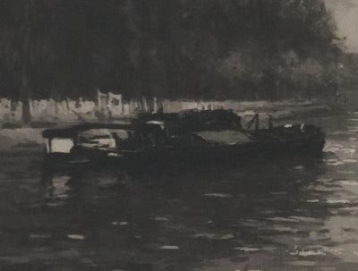 Manuel ROBBE : Les péniches sur la Seine, Lithographie originale signée
