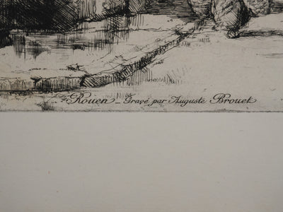 Auguste BROUET : Rue de la Cathédrale de Rouen, Gravure originale