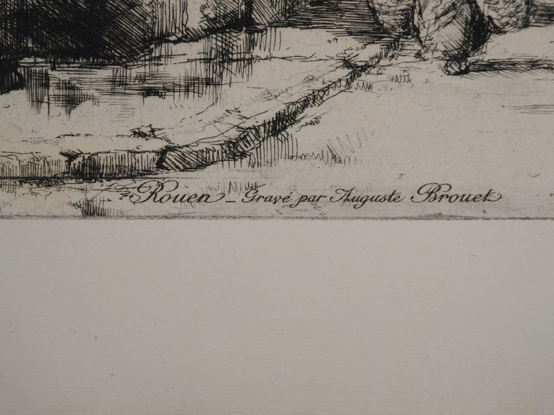 Auguste BROUET : Rue de la Cathédrale de Rouen, Gravure originale