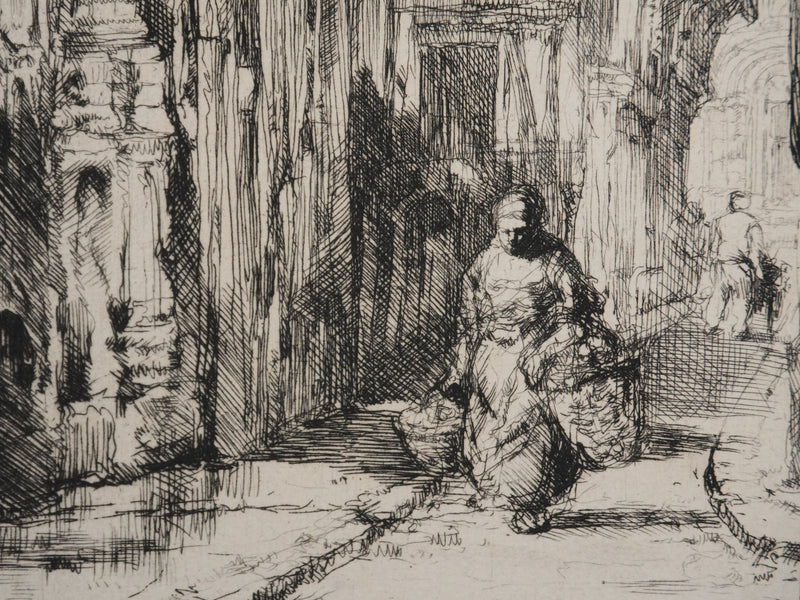 Auguste BROUET : Rue de la Cathédrale de Rouen, Gravure originale