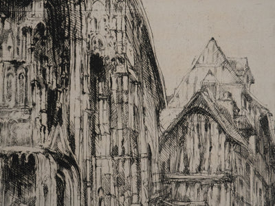 Auguste BROUET : Rue de la Cathédrale de Rouen, Gravure originale
