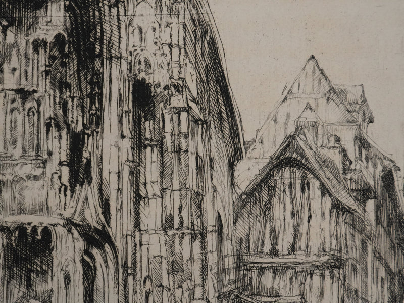 Auguste BROUET : Rue de la Cathédrale de Rouen, Gravure originale