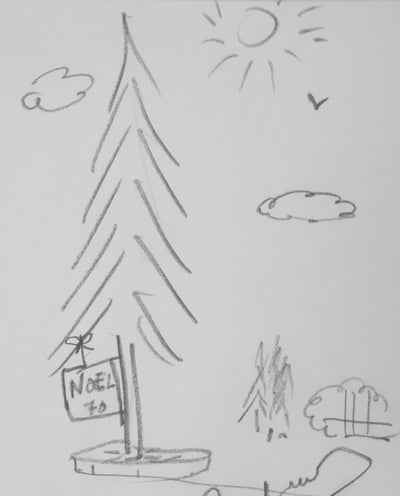 Fernand RAYNAUD : L'arbre de Noël, Autographe et dessin original signé