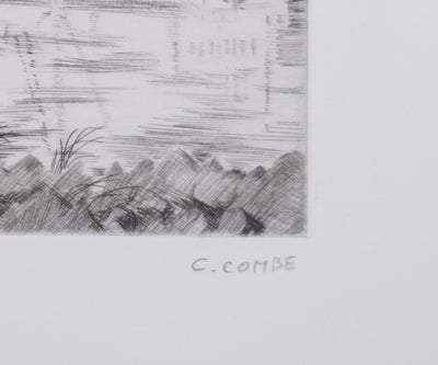 Camille COMBE : Le port de Heimaey, Gravure originale signée