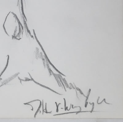 Odette WURZBURGER : Arbre au feuillage gris, Autographe et dessin original signé