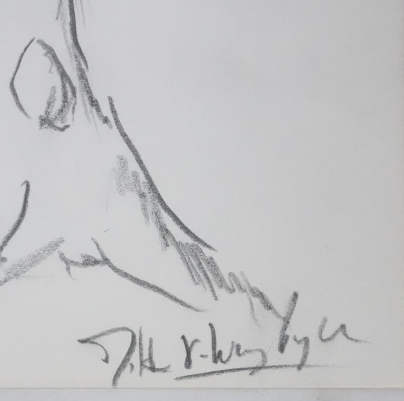 Odette WURZBURGER : Arbre au feuillage gris, Autographe et dessin original signé