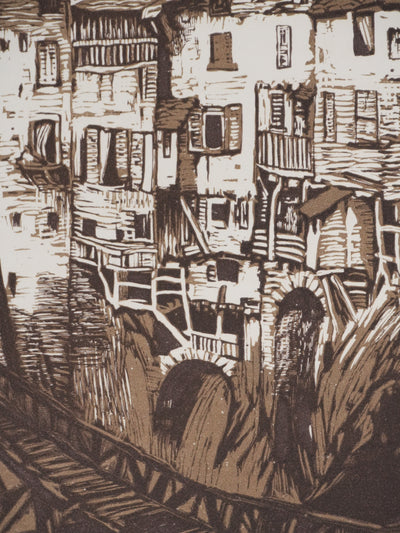 Paul BAUDIER : Vue sur le village de Pont-en-Royan (camaieu), Gravure originale signée