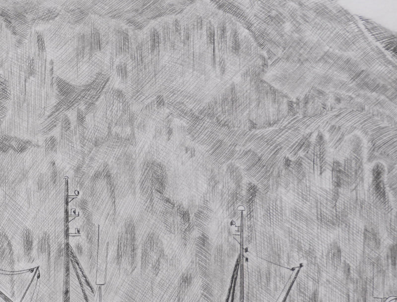 Camille COMBE : Le port de Heimaey, Gravure originale signée