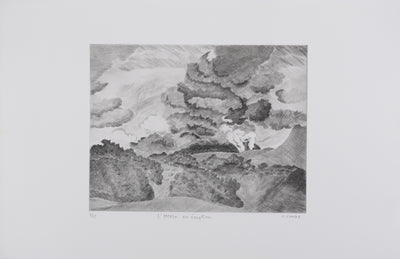 Camille COMBE : L'Hekla en éruption, Gravure originale signée