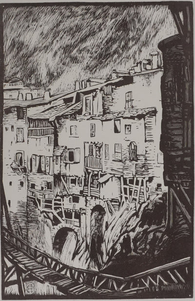 Paul BAUDIER : Vue sur le village de Pont-en-Royan, Gravure originale signée