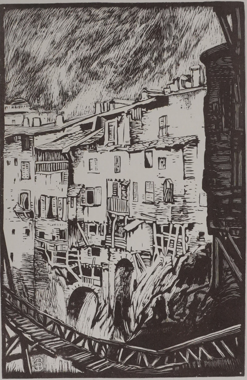 Paul BAUDIER : Vue sur le village de Pont-en-Royan, Gravure originale signée