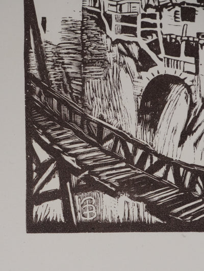 Paul BAUDIER : Vue sur le village de Pont-en-Royan, Gravure originale signée