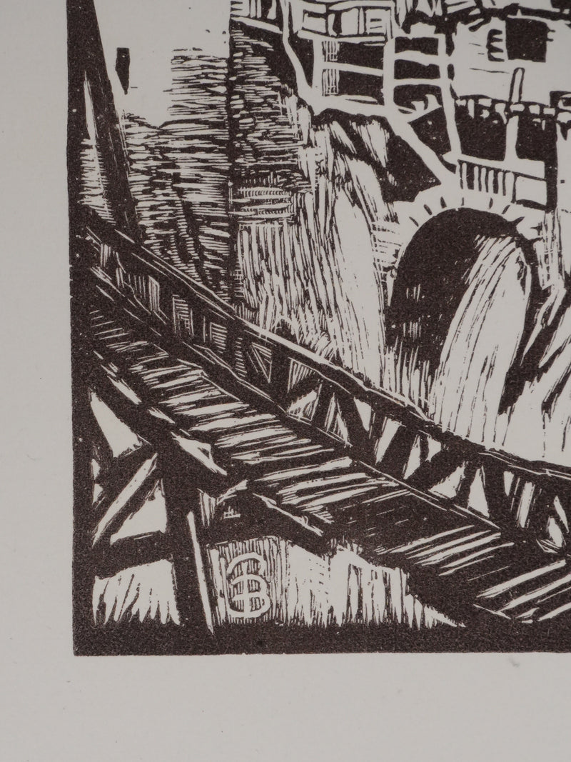 Paul BAUDIER : Vue sur le village de Pont-en-Royan, Gravure originale signée