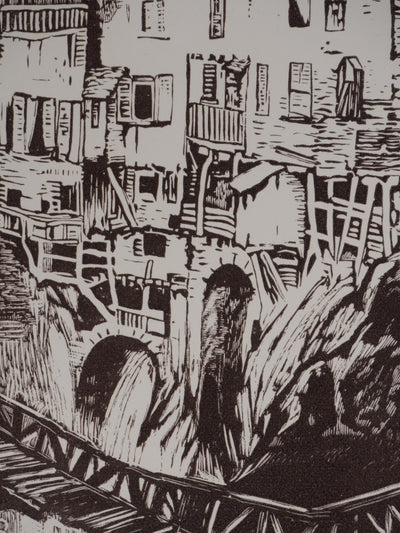 Paul BAUDIER : Vue sur le village de Pont-en-Royan, Gravure originale signée
