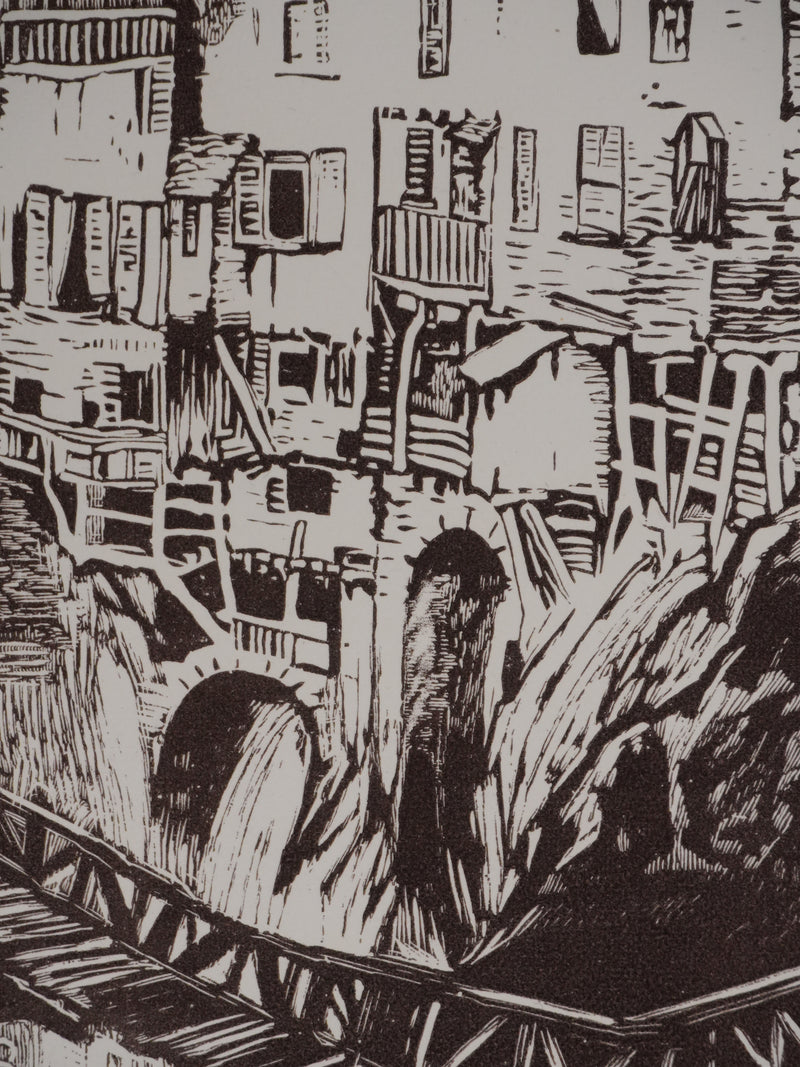 Paul BAUDIER : Vue sur le village de Pont-en-Royan, Gravure originale signée