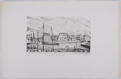 Camille COMBE : Le Zuiderhaven à Harlingen, Gravure originale signée