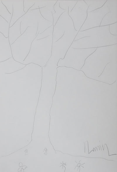 Lucien LANIER : Les pâquerettes sous l'arbre, Autographe et dessin original signé