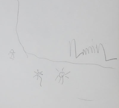 Lucien LANIER : Les pâquerettes sous l'arbre, Autographe et dessin original signé