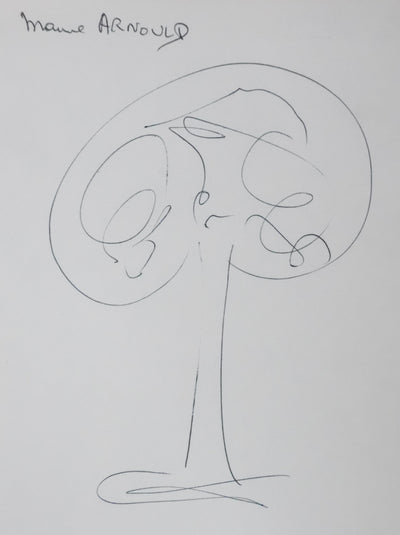 Marcel ARNOULD : Silhouette d'arbre, Autographe et dessin original signé